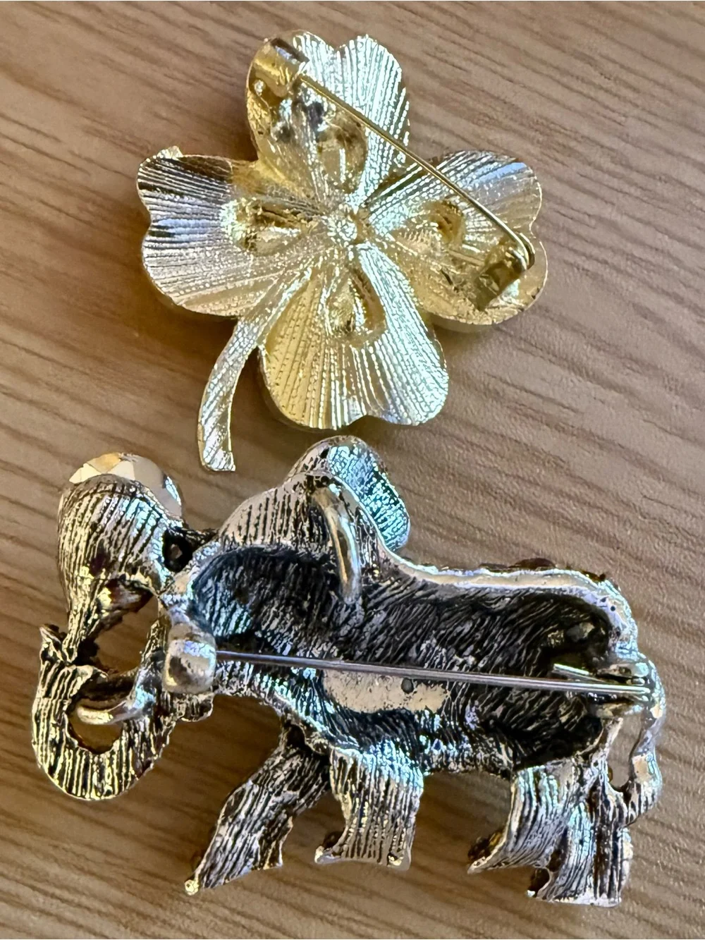 Elephant Rhinestone and Clover Brooches! New